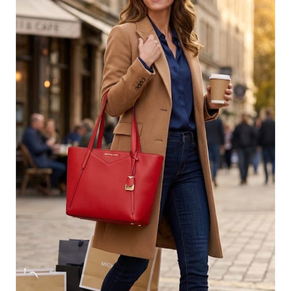Michael Kors Whitney pebbled Red Leather Tote
